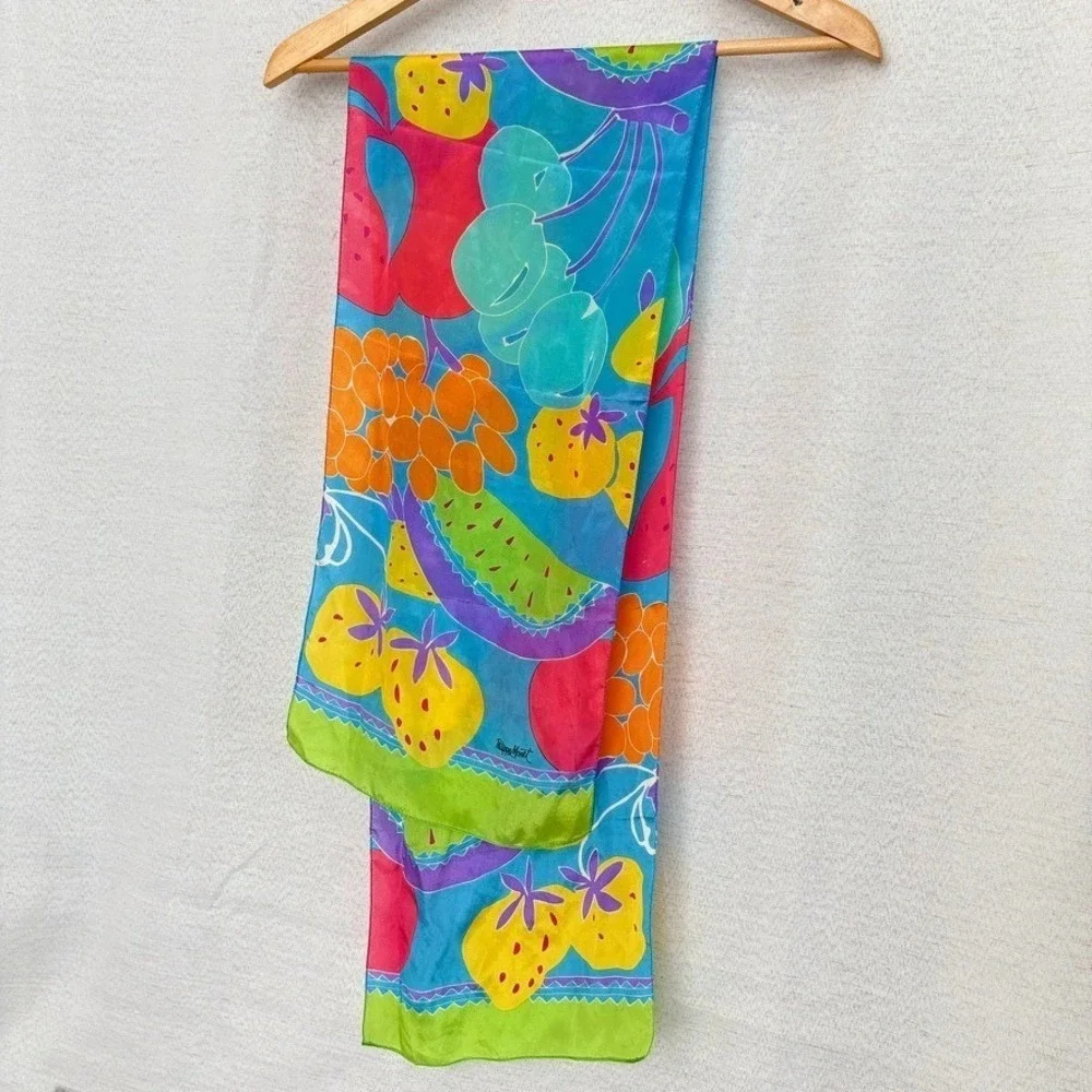 Vintage Fruit Bowl Colorful Botanical Silk Scarf Philippe Monet‎